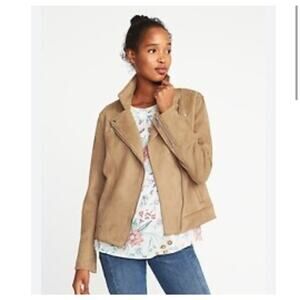 Old Navy Brown Tan Faux Suede Moto Jacket Plus Size XXL Asymmetrical Zip Closure